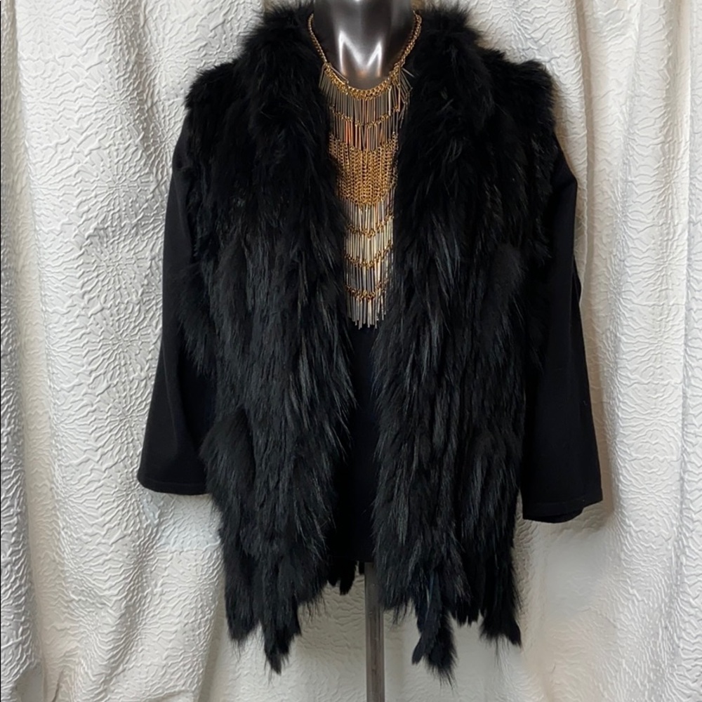 Authentic Rabbit & Raccoon Fur Black Vest Jacket